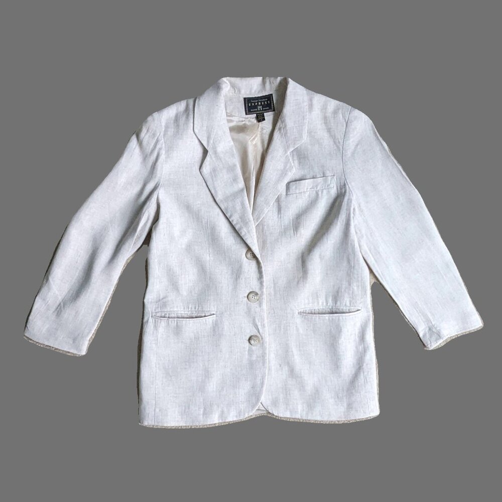 Express VTG Comapagnie Internationale Oatmeal Linen Blend Blazer Size S Preowned